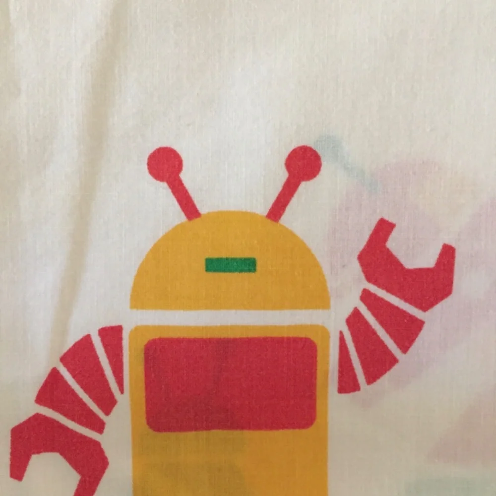 Vintage 80s Space Robot Transformer Pillowcase Retro Cartoon Bedding Rare Linens
